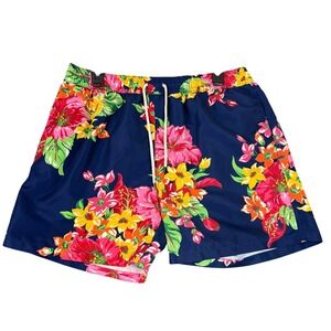 Polo Ralph Lauren Men Swim Trunks Shorts Navy Floral Hawaiian XL Elastic Waist